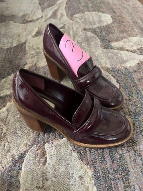Franco Sarto Burgundy Leather Block Heel Loafer - $40